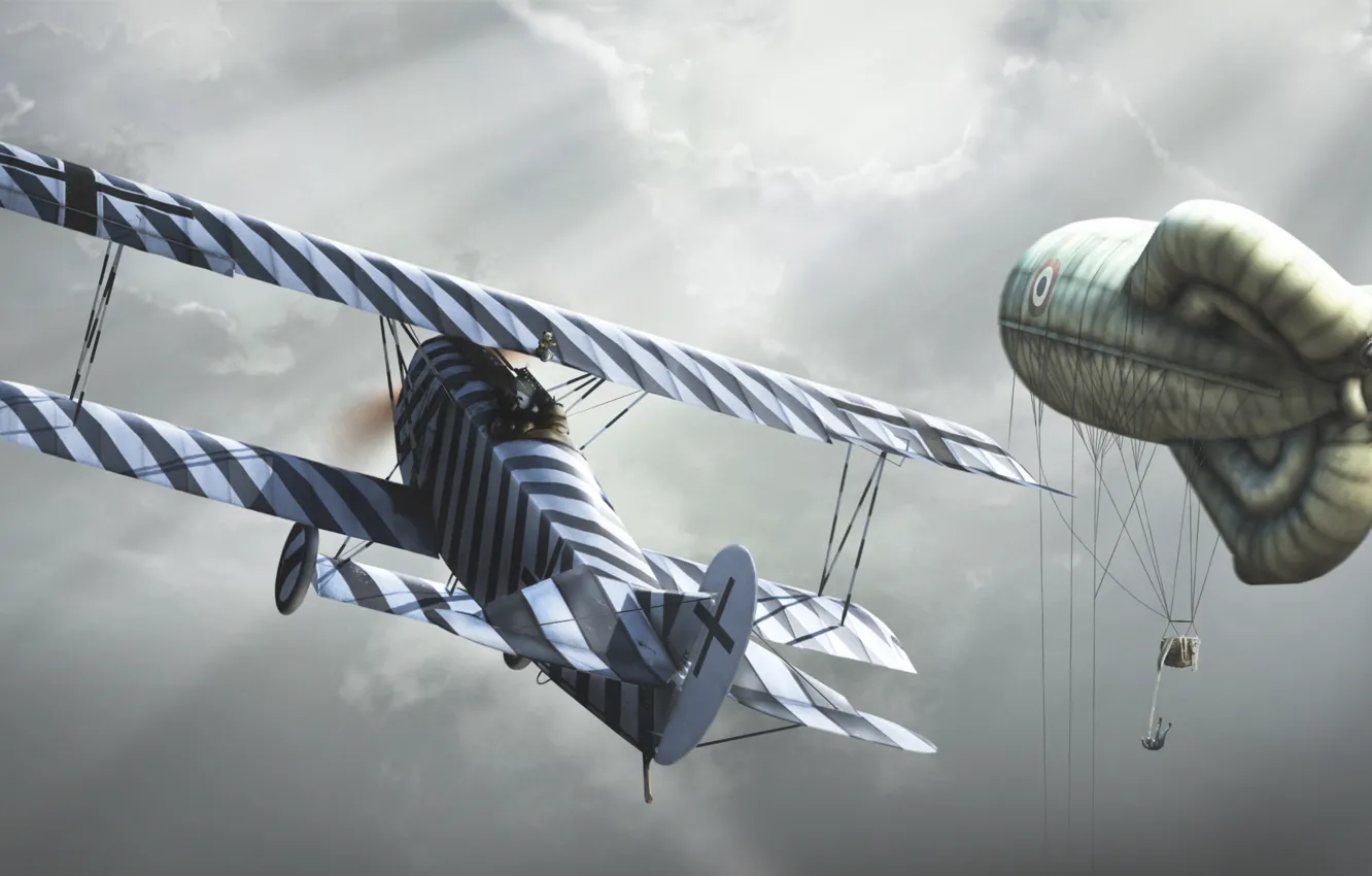 Photo wallpaper Figure, Fighter, Biplane, British, Frontier, Fokker, Speed, Attacks