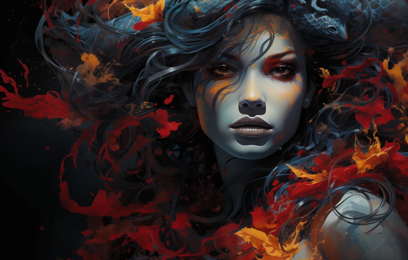 Wallpaper Medusa, women, digital art, portrait, digital painting, AI ...