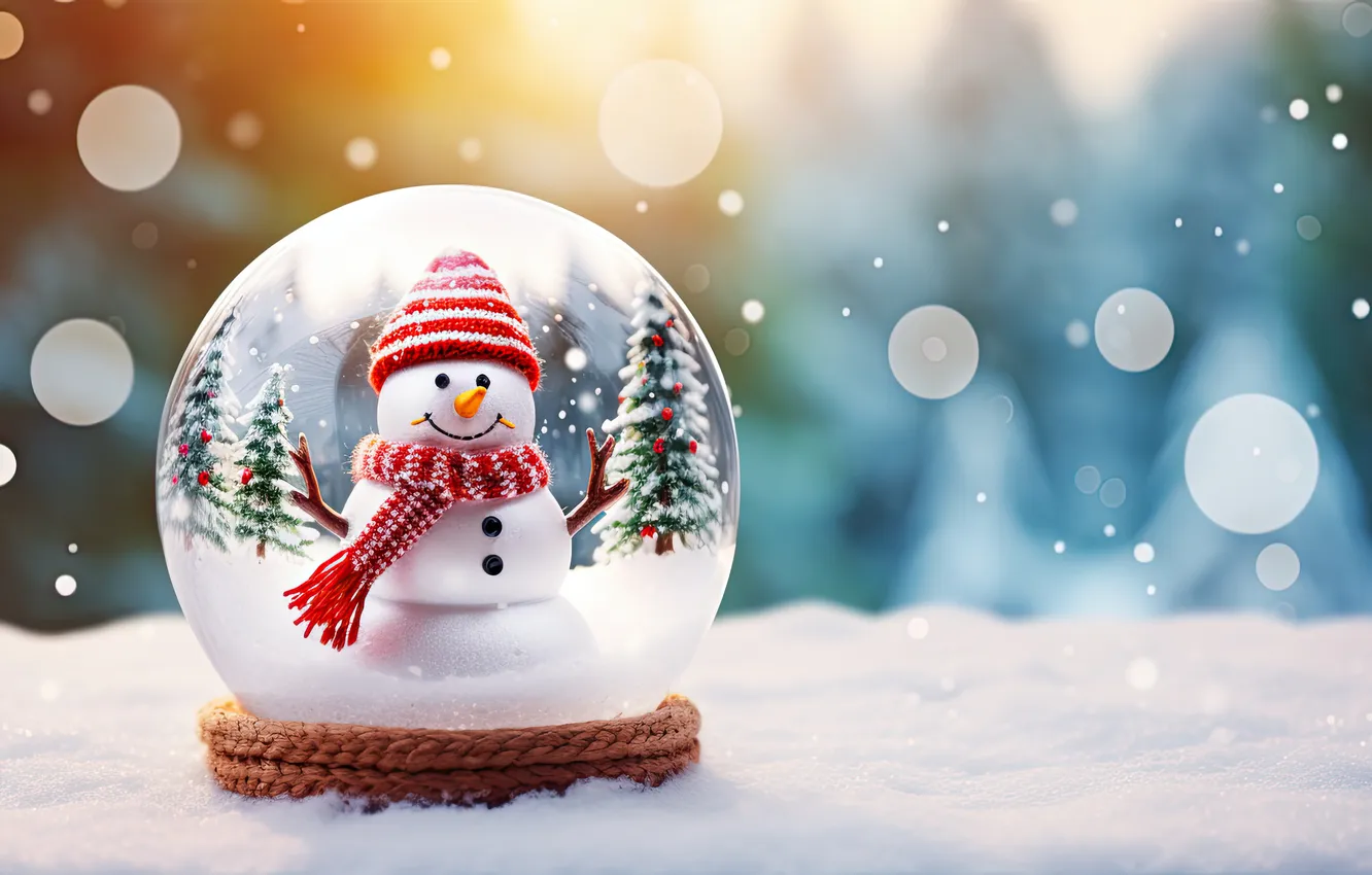 Photo wallpaper winter, snow, new year, Christmas, snowman, Christmas, winter, cute
