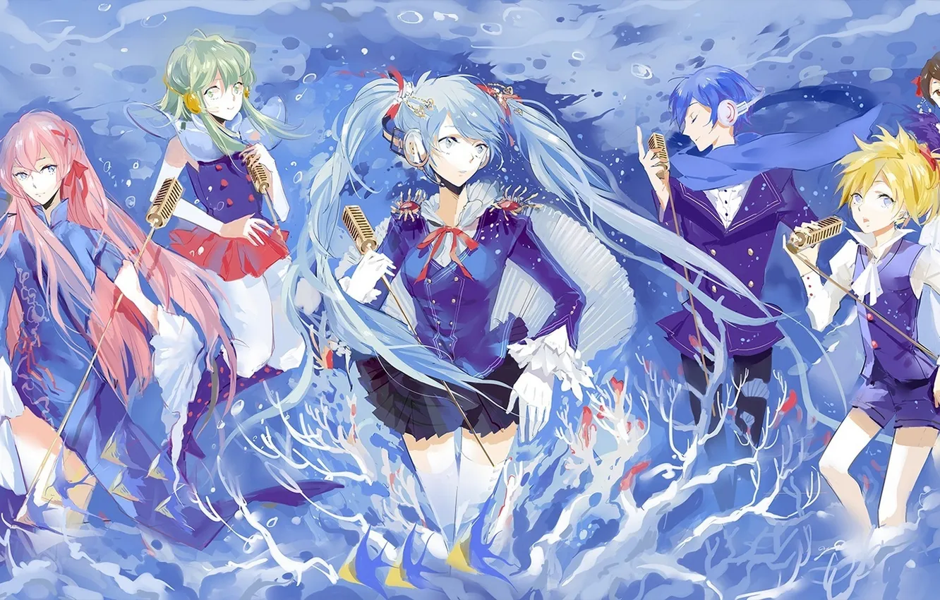 Photo wallpaper girl, anime, headphones, art, microphone, guy, vocaloid, hatsune miku