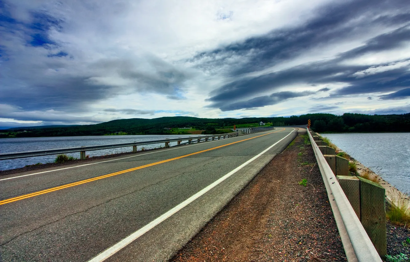 Photo wallpaper road, asphalt, water, grey, the evening