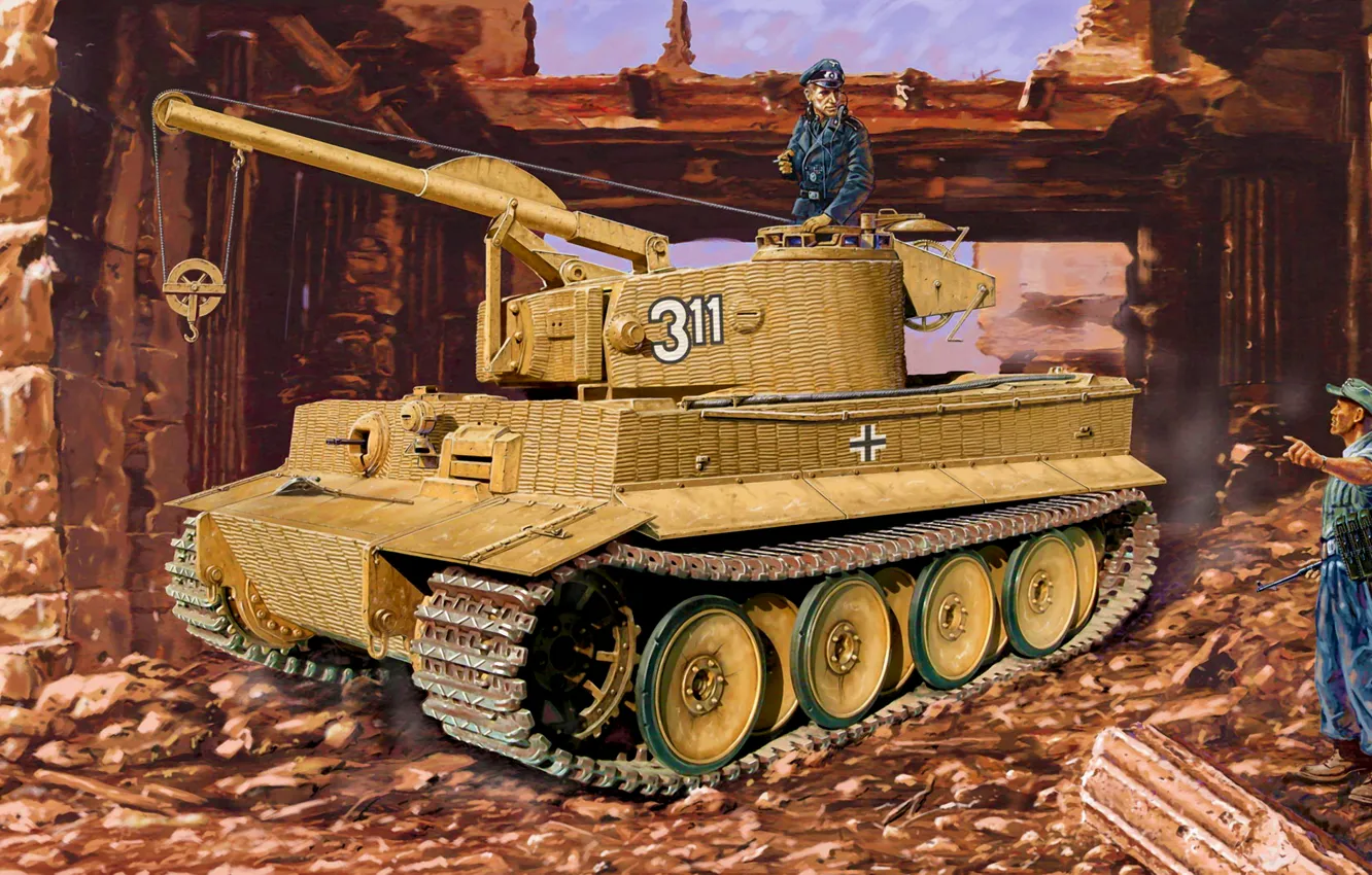 Photo wallpaper war, art, painting, tank, WW2, armored vehicule, Mountain tiger