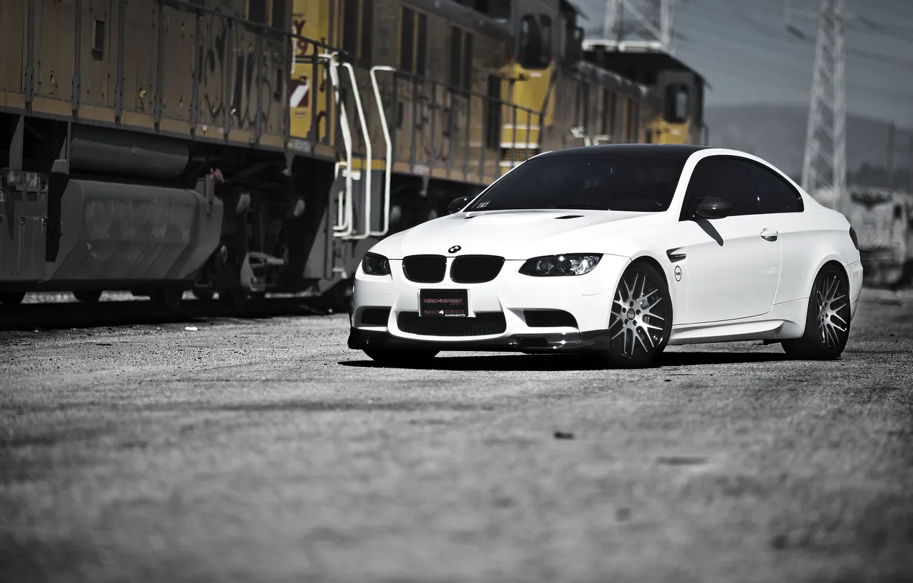 Photo wallpaper white, bmw, BMW, train, white, train, e92, power line