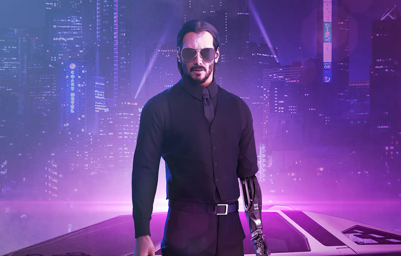 Photo wallpaper night, pose, future, the game, technology, skyscrapers, game, Android