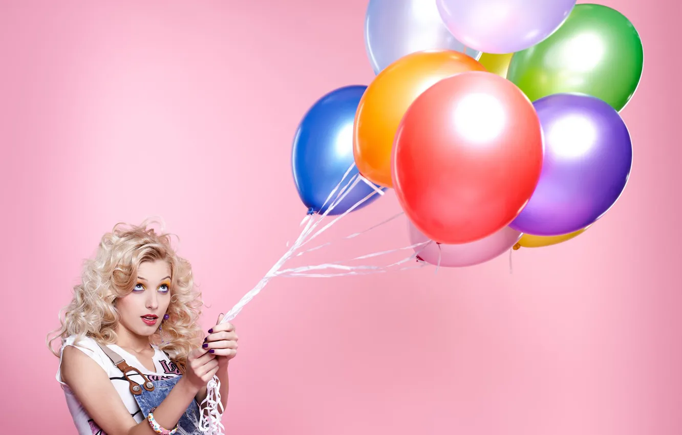 Photo wallpaper look, girl, balls, background, balls, hairstyle, air