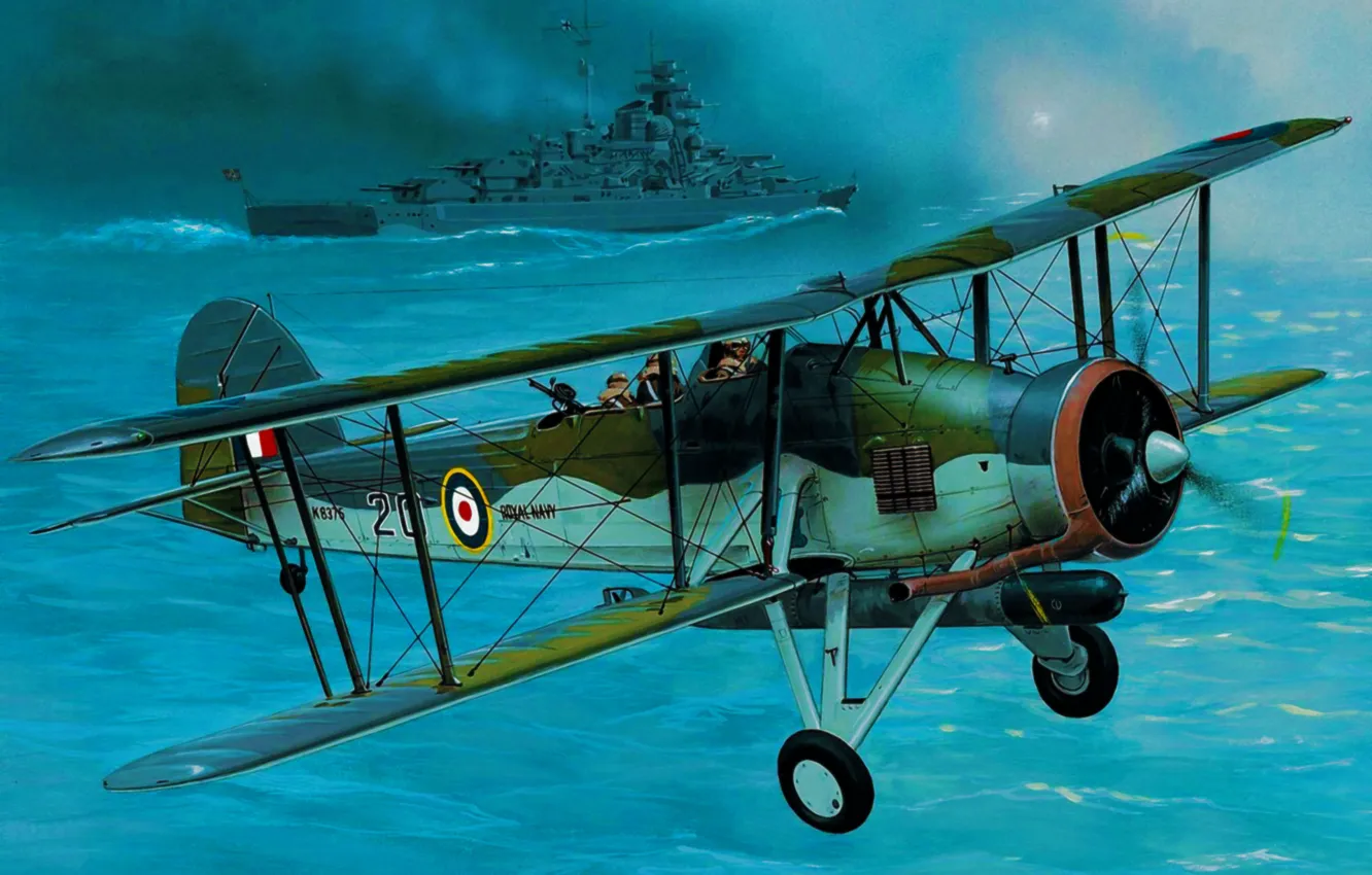 Photo wallpaper war, art, airplane, painting, aviation, WW2, Fairey Swordfish