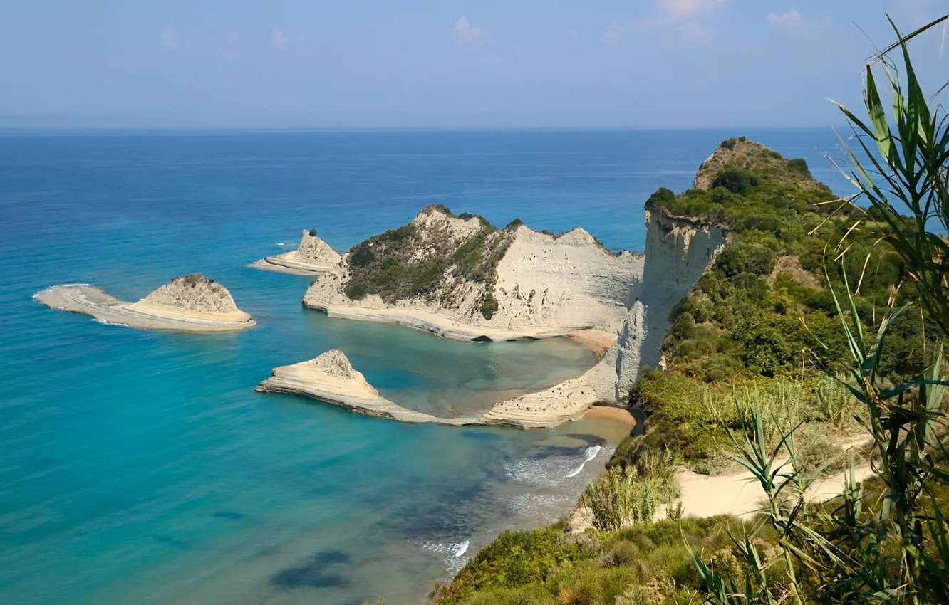 Photo wallpaper sea, shore, rock, beach, Corfu, Corfu