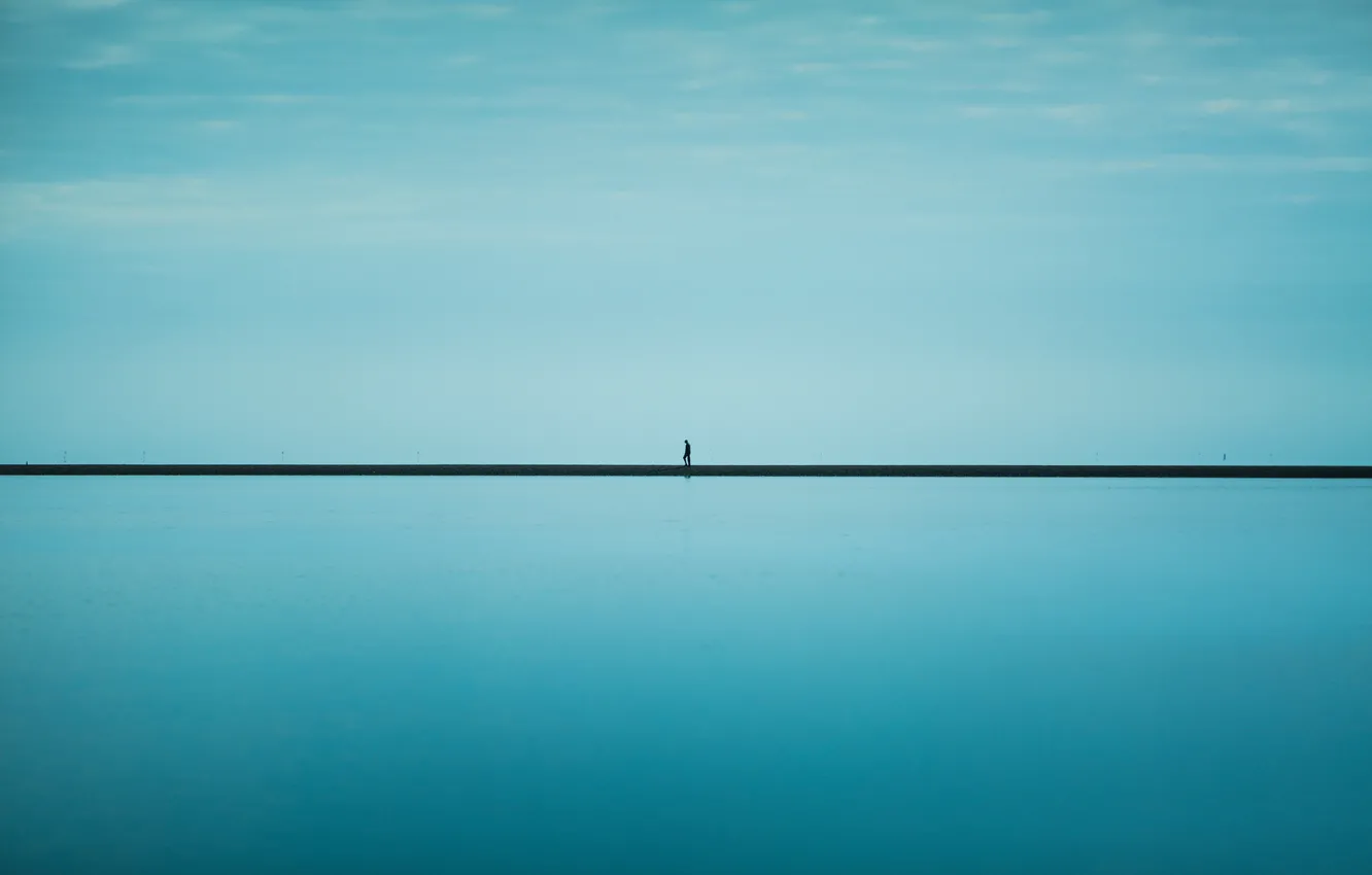 Photo wallpaper sea, the sky, blue, line, horizon, male, infinity