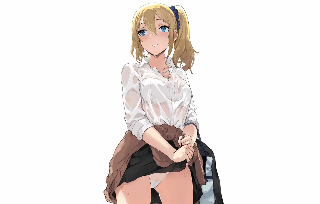 Photo wallpaper girl, sexy, lingerie, wet, bra, panties, long hair, anime