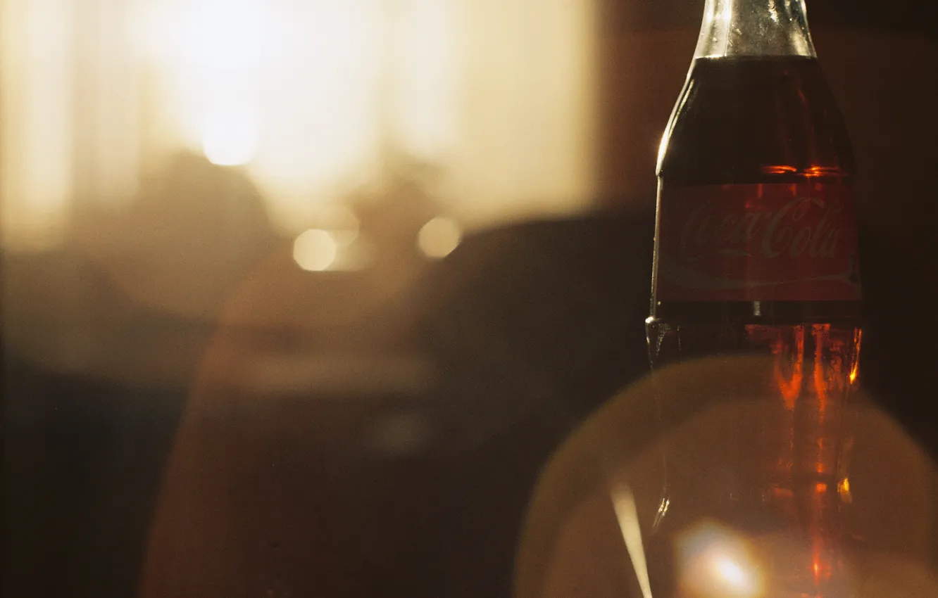 Photo wallpaper glare, bottle, drink, coca-cola