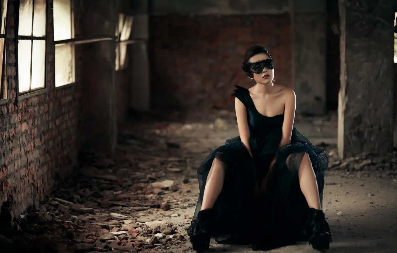 Photo wallpaper girl, background, mask