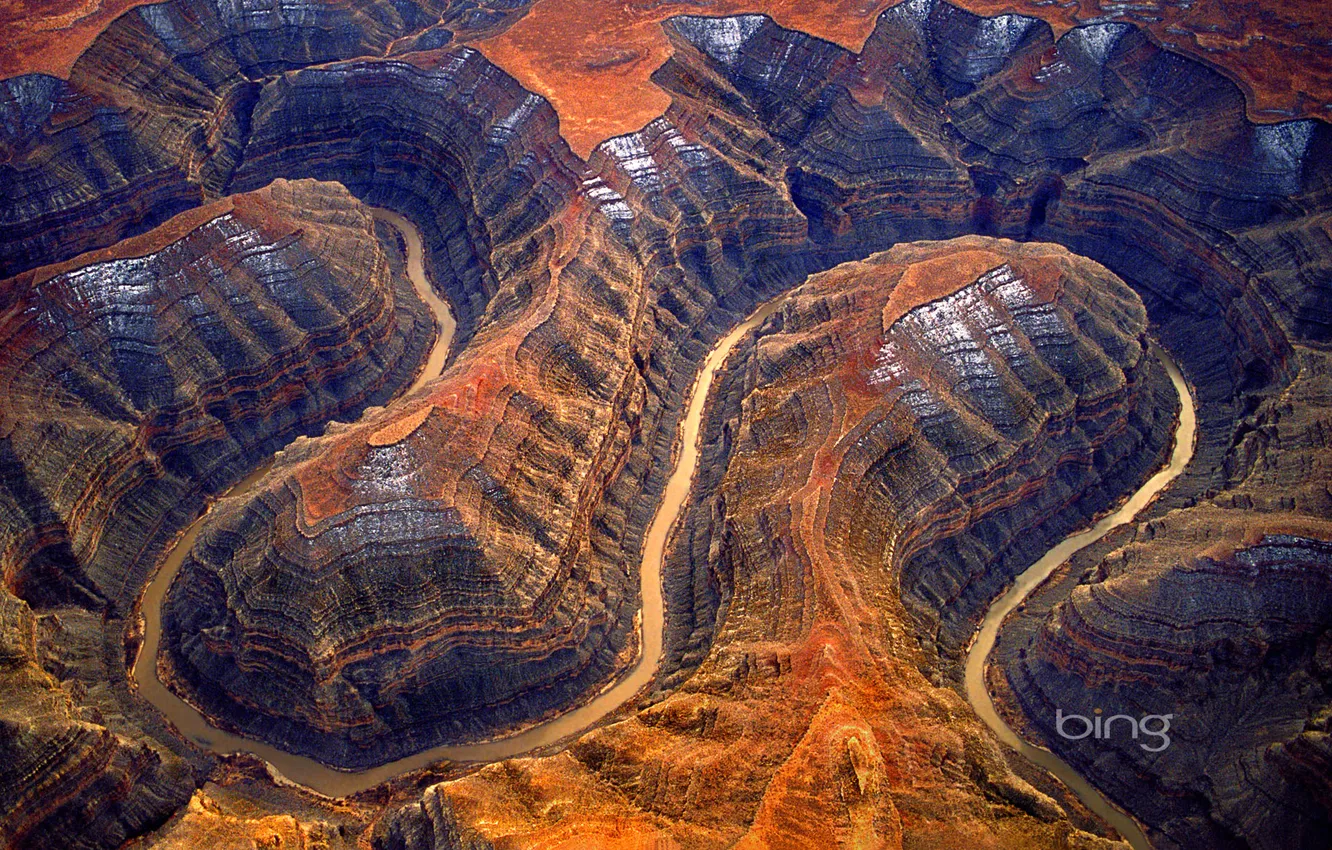 Photo wallpaper mountains, river, canyon, USA, Utah, San Juan River, Mexican Hat, Goosenecks State Park