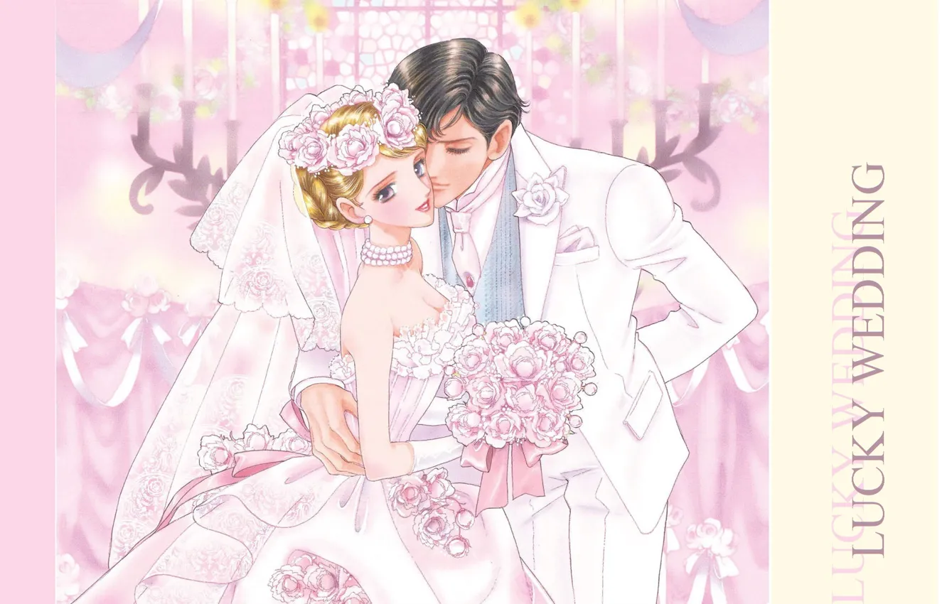 Photo wallpaper candles, neckline, corset, pink background, veil, wedding, wedding dress, wedding