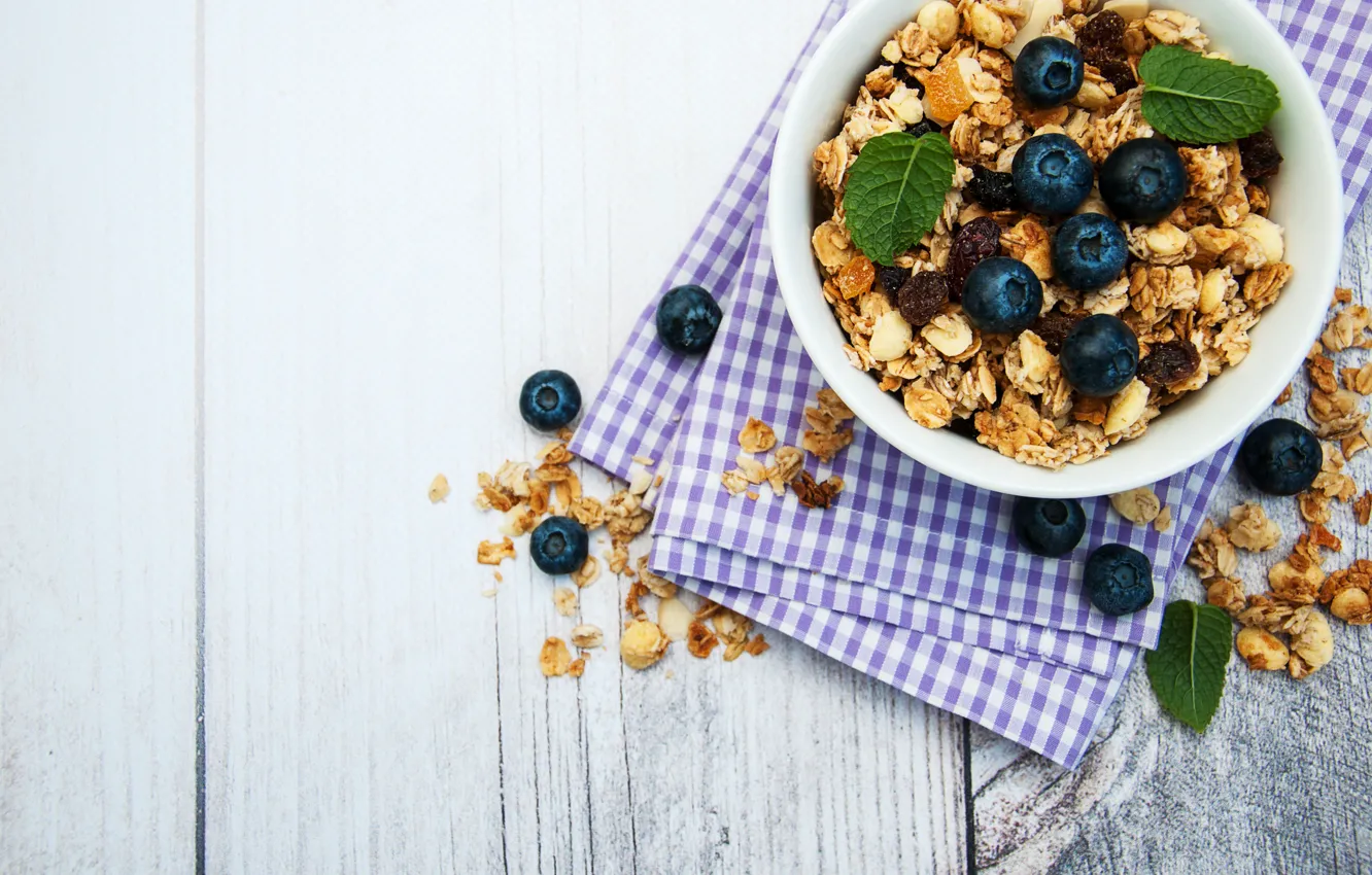 Photo wallpaper berries, towel, bowl, muesli, Olena Rudo