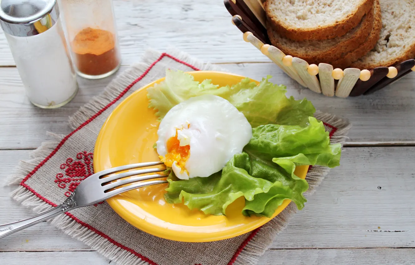 Photo wallpaper egg, bread, salad, poached