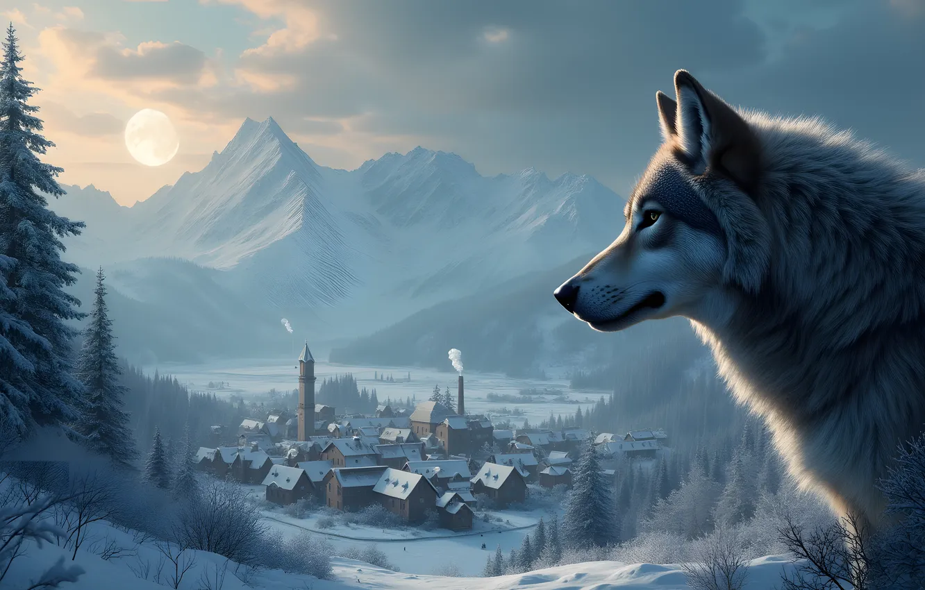 Photo wallpaper winter, frost, forest, the sky, look, face, clouds, snow