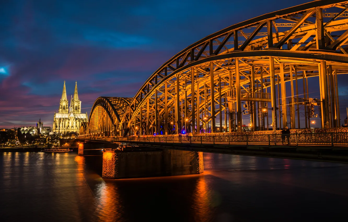 Photo wallpaper bridge, river, the evening, Germany, Germany, Cologne, Cologne
