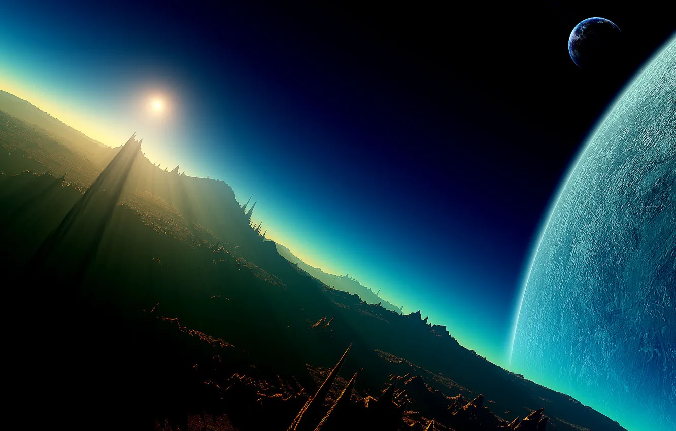 Photo wallpaper space, fiction, dawn, planet, Stranger