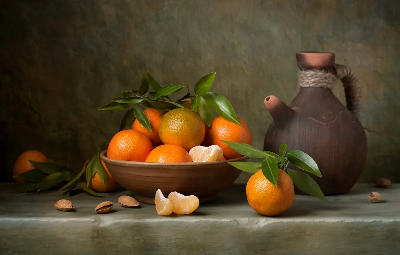 Photo wallpaper citrus, slices, tangerines