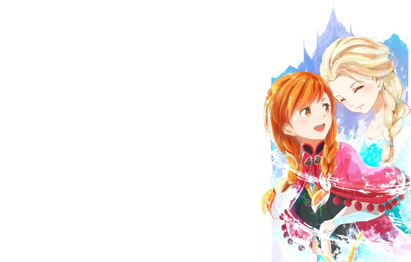 Photo wallpaper cartoon, minimalism, Frozen, Princess, Anna, sisters, Elsa, Cold Heart