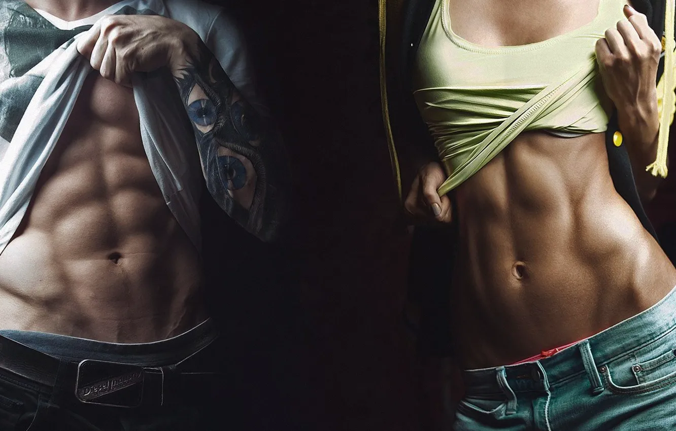 Photo wallpaper girl, male, fitness
