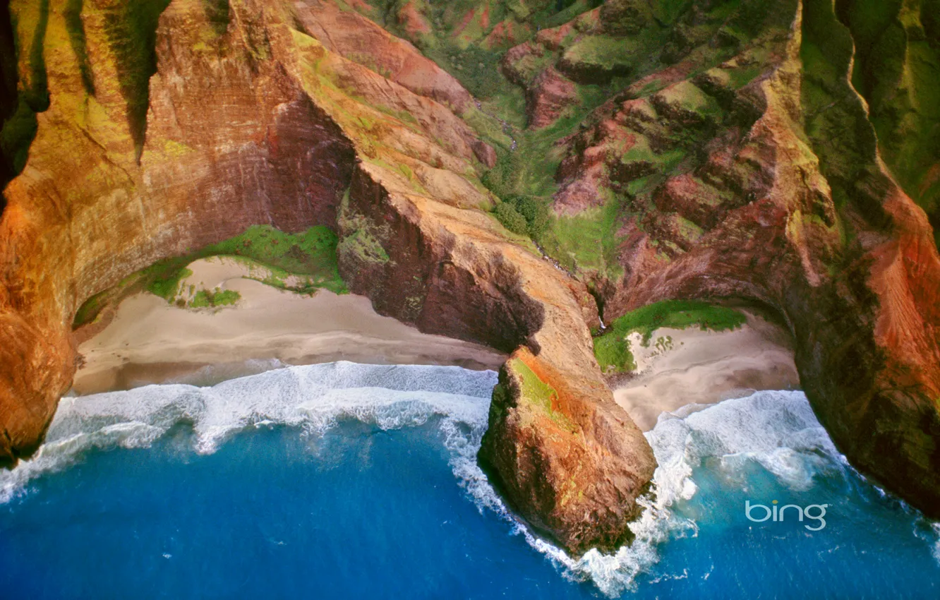 Photo wallpaper sea, rocks, shore, Hawaii, Kauai, Hawaii, The Na Pali Coast