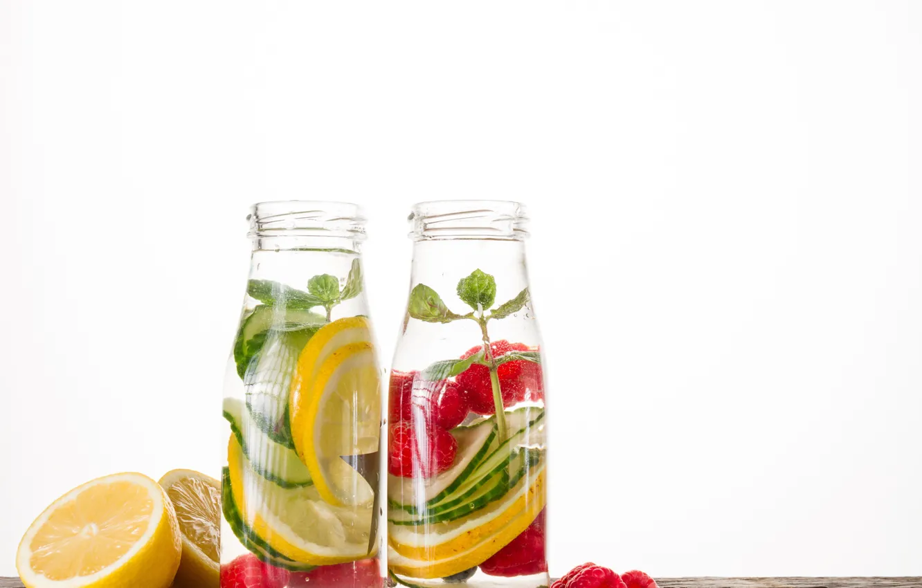 Photo wallpaper berries, lemon, drink, fruit, mint, lemonade
