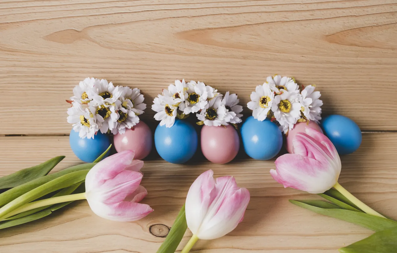 Photo wallpaper Flowers, Spring, Tulips, Easter, Eggs, Holiday