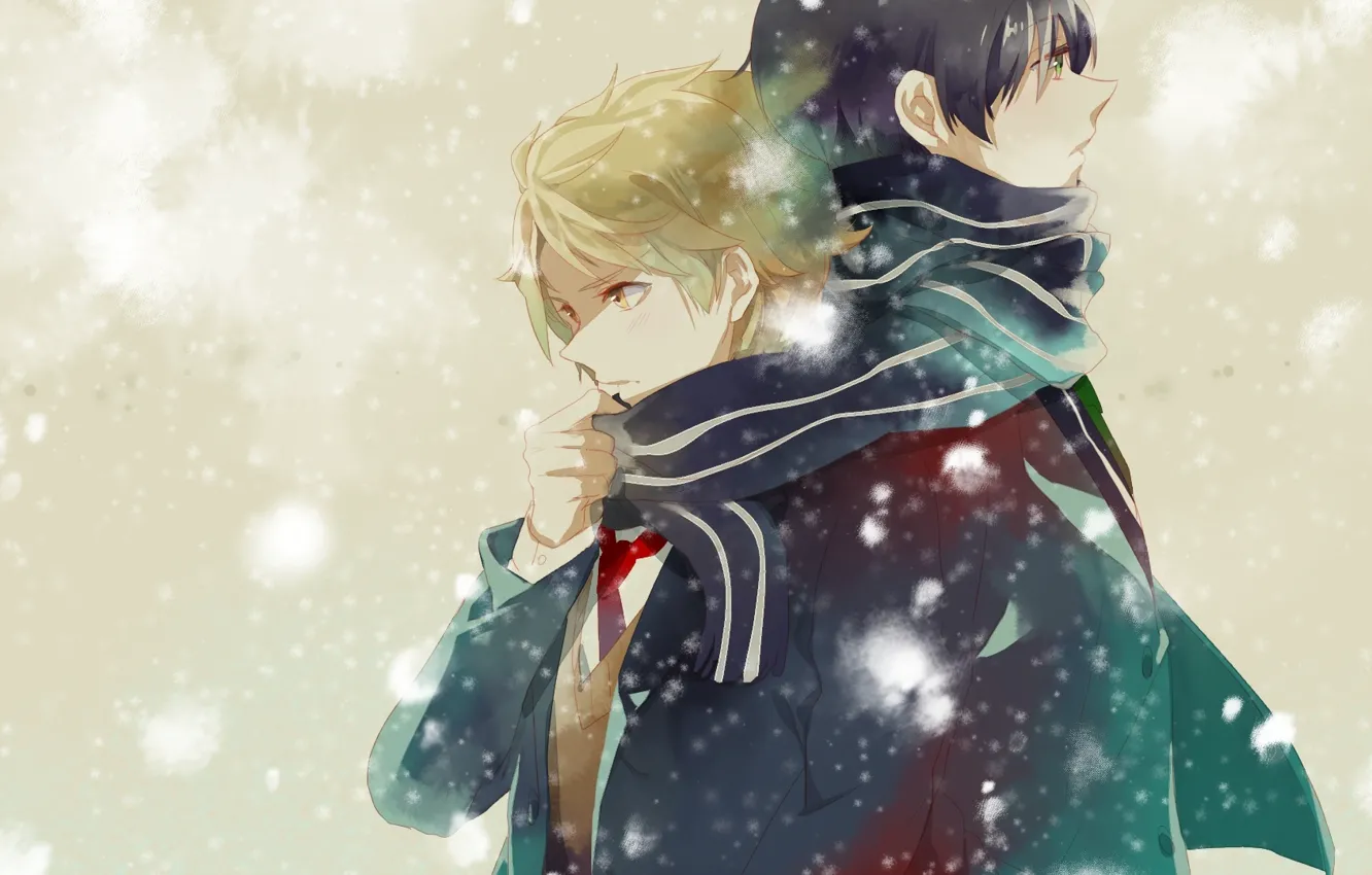 Photo wallpaper Snow, guys, anime, art, Scarf, Beyond, Kyoukai no Kanata, Akihito Kambara