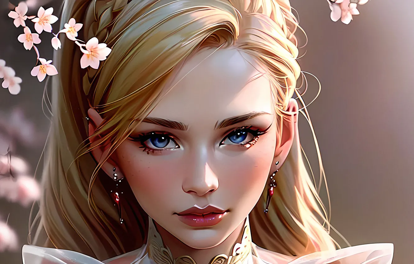 Photo wallpaper flowers, portrait, beautiful girl, AI art, Stable Diffusion, Stability AI, AI Art, Stable Diffusion