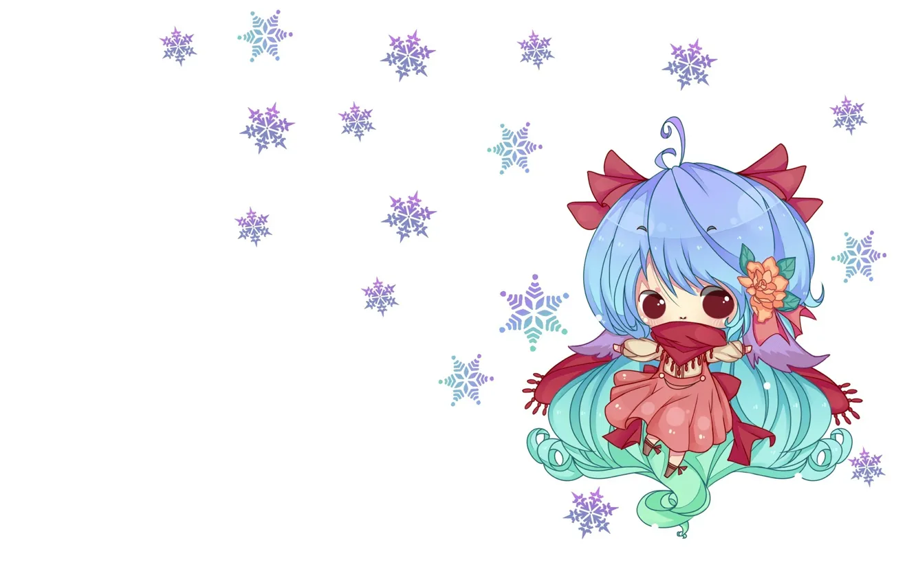 Photo wallpaper snowflakes, anime, art, girl, Chibi