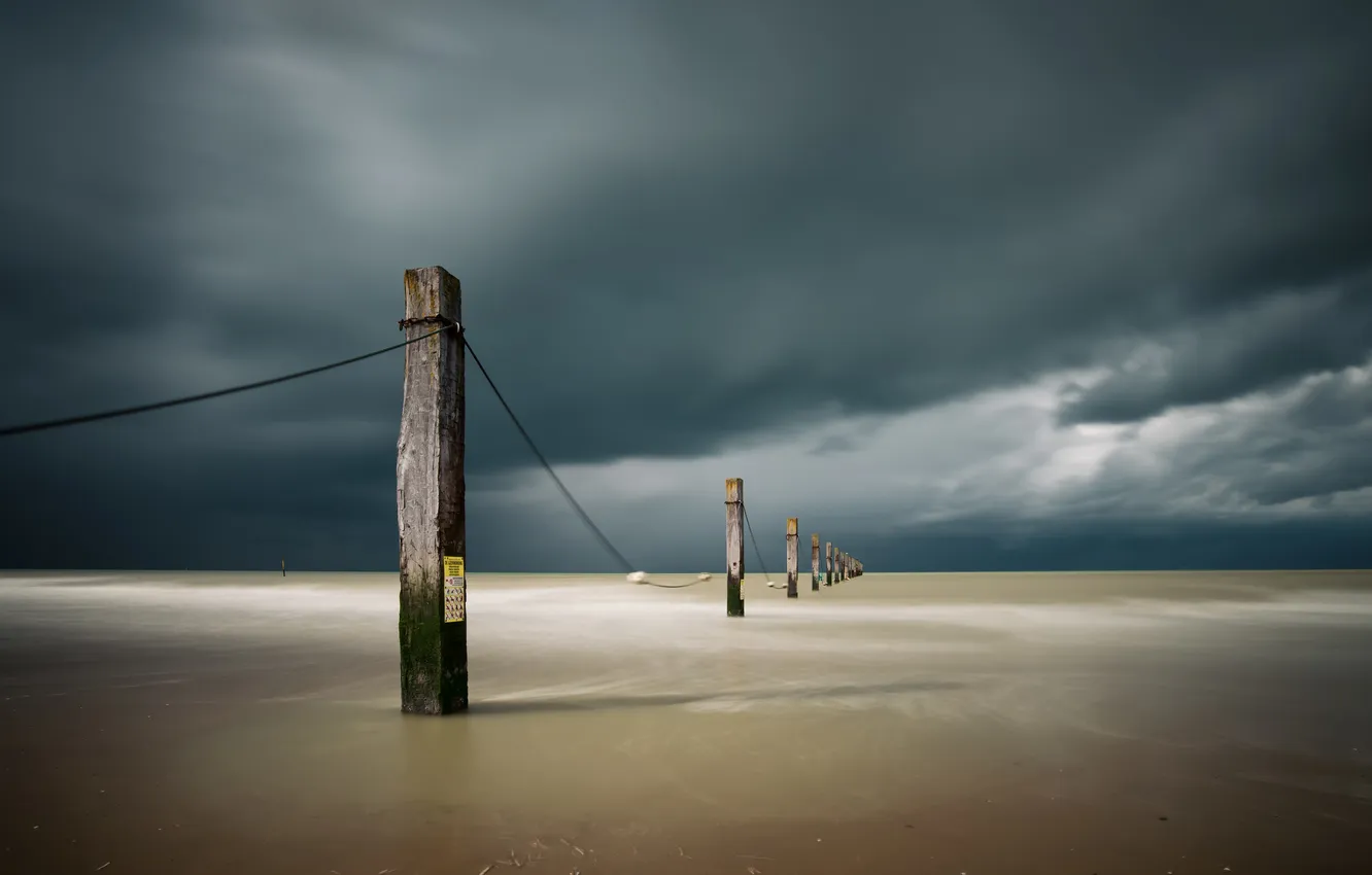 Photo wallpaper sea, the sky, posts