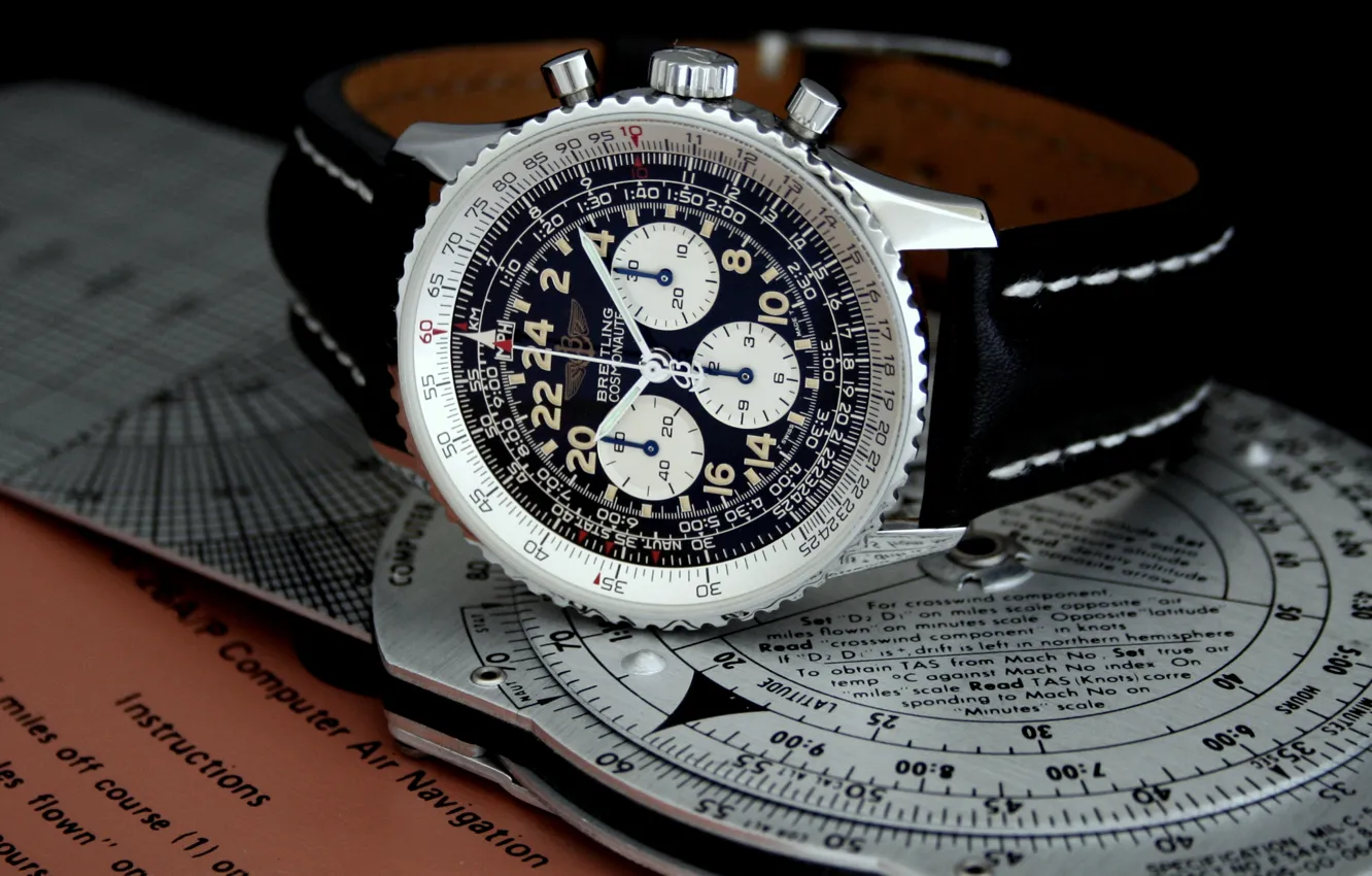 Photo wallpaper aircraft, aviation, Breitling, wristwatch, slide rule