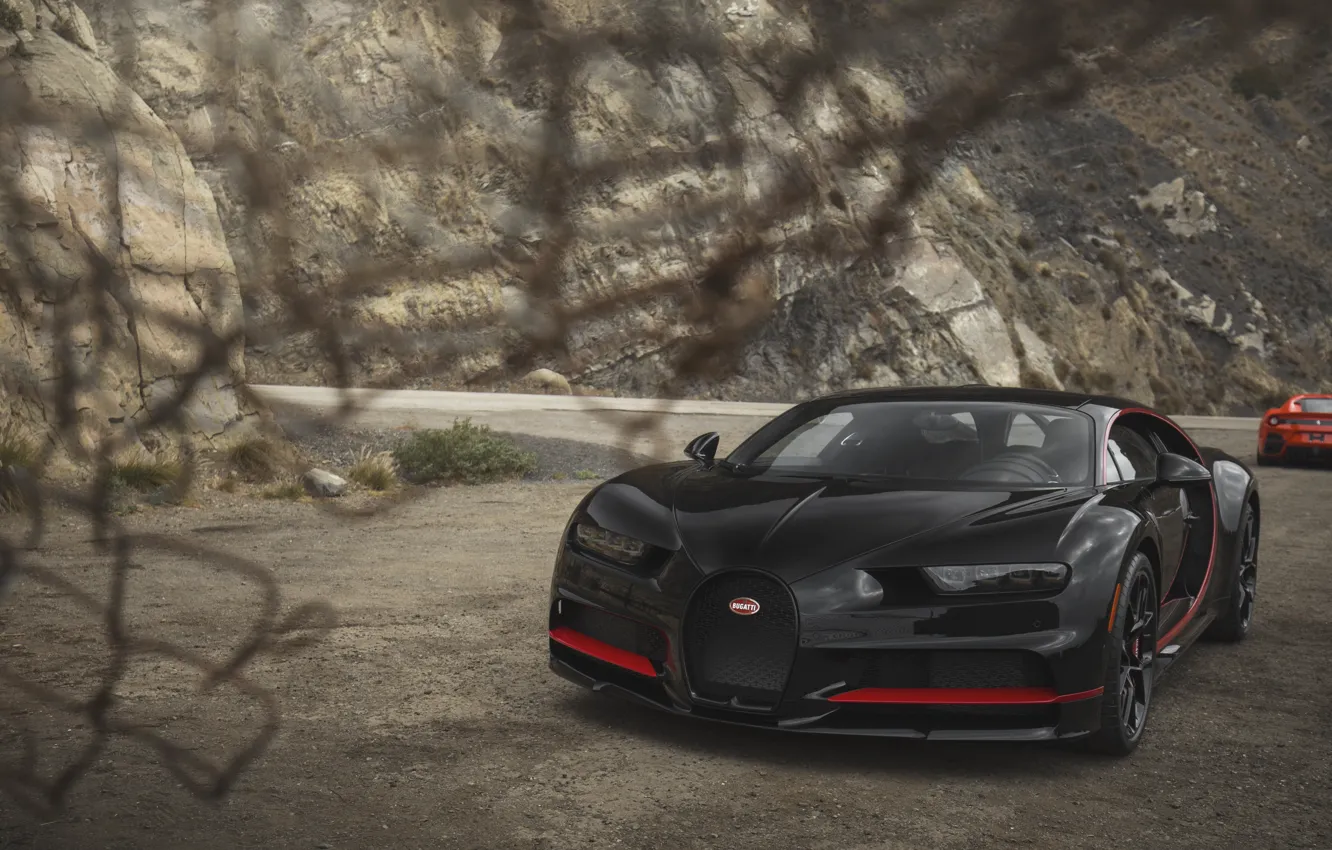 Photo wallpaper Bugatti, Black, Grid, RED, VAG, Chiron