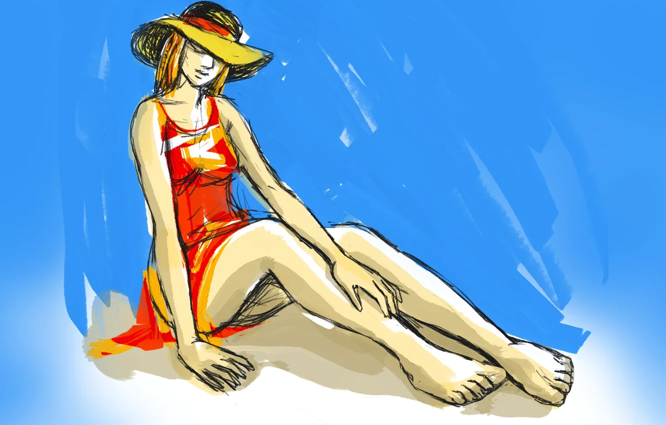 Photo wallpaper girl, hat, painting, drawing