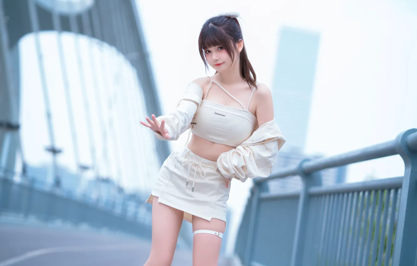 Photo wallpaper eyes, ponytail, asian, white clothing, MaoDaRen