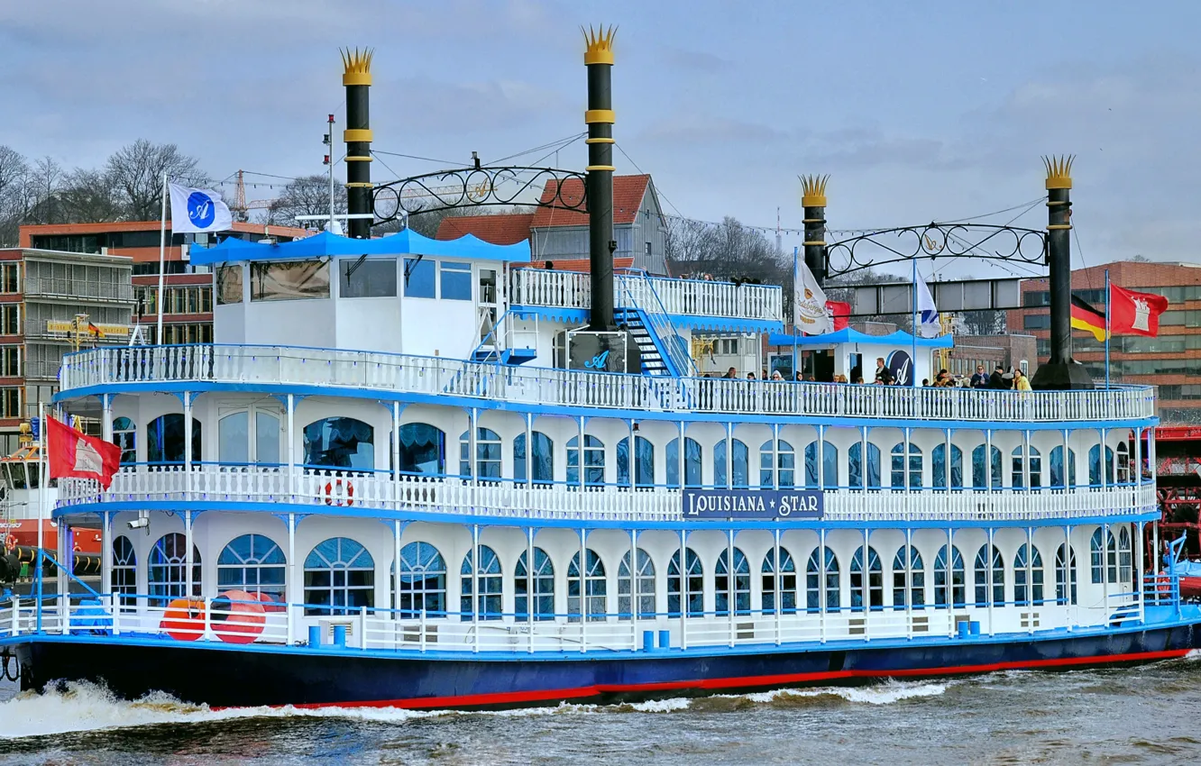 Photo wallpaper retro, steamer, walk, Hamburg