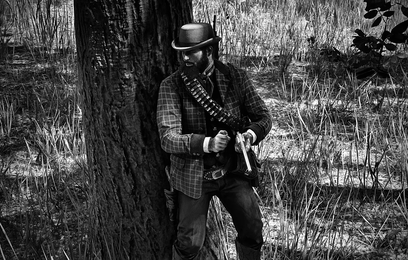Photo wallpaper black & white, HDR, game, John Marston, UHD, Red Dead Redemption 2, XBox One X, …