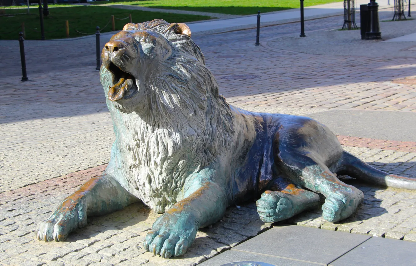 Photo wallpaper lion, street, Monument, statua