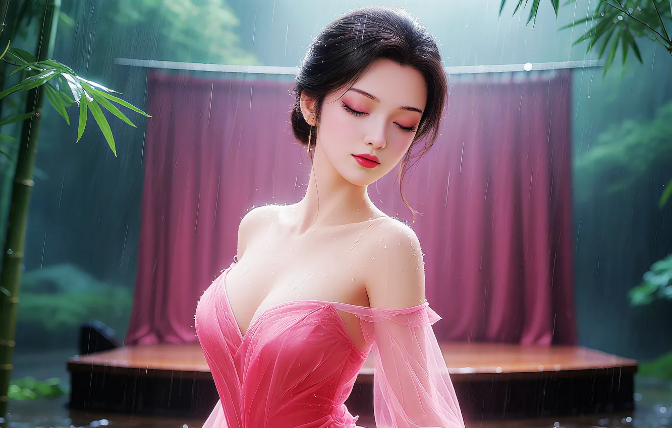 Photo wallpaper girl, asian, brunette, AI Art