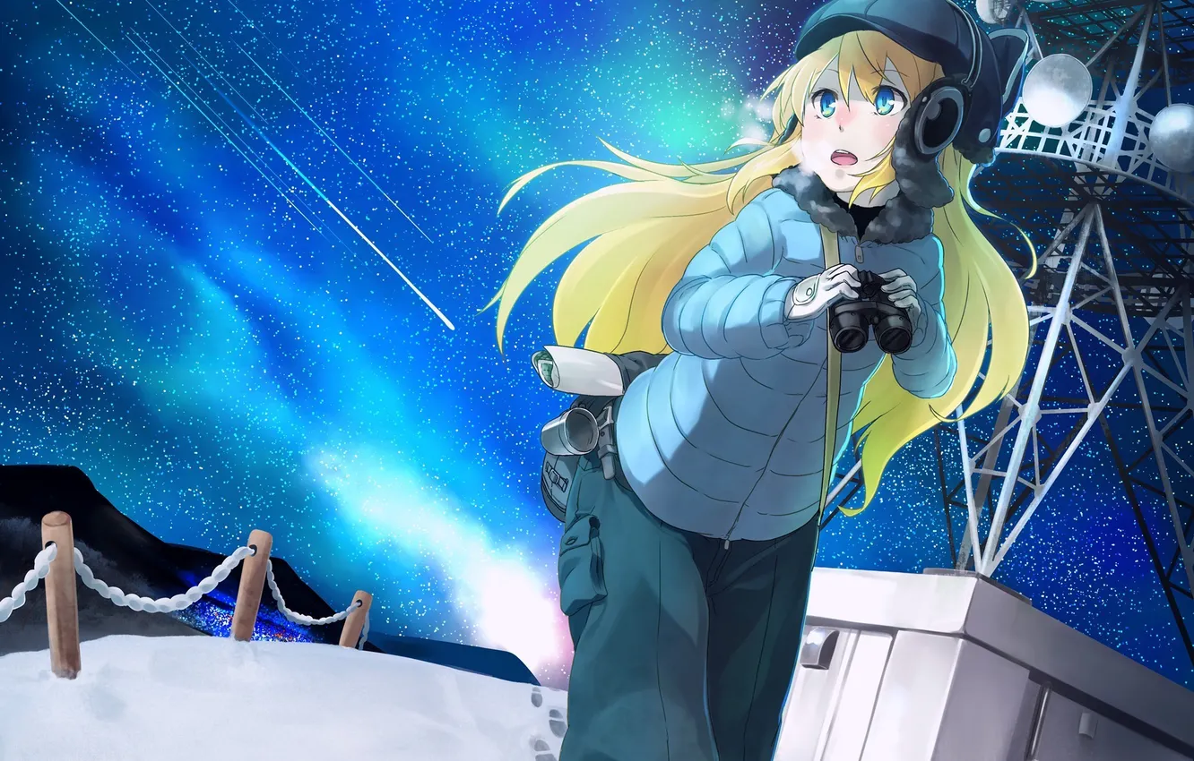 Photo wallpaper cold, winter, stars, snow, antenna, art, girl, binoculars