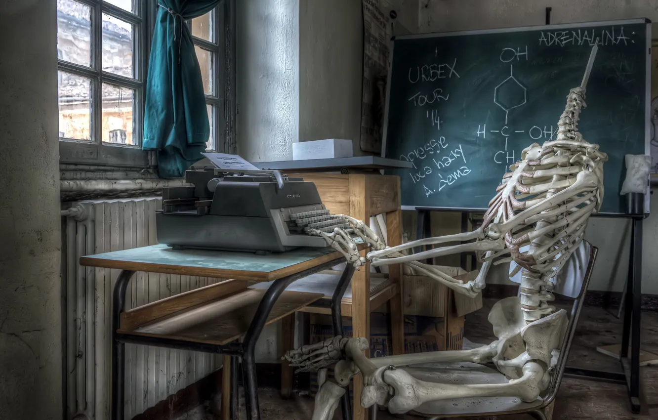 Photo wallpaper room, Board, the situation, skeleton, typewriter