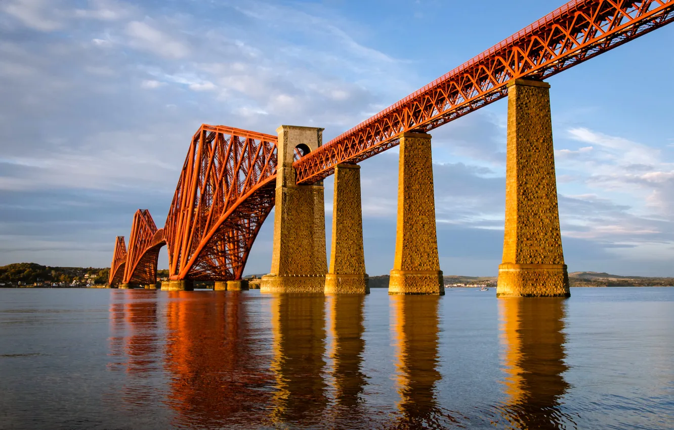Photo wallpaper the sky, clouds, bridge, Scotland, day, Bay, UK, Edinburgh