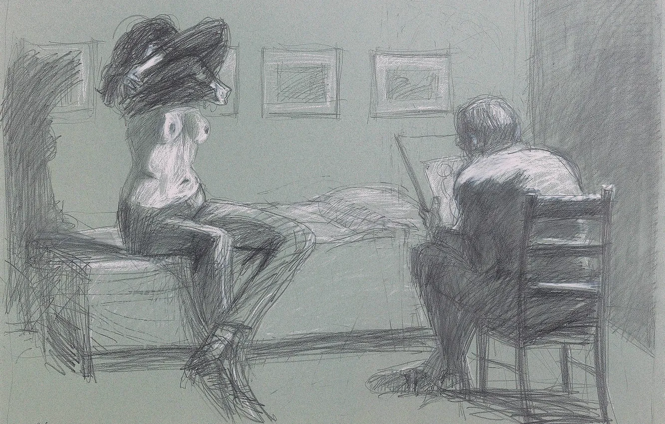 Photo wallpaper girl, picture, pencils, artist, black and white, draws, Austrian artist, The model