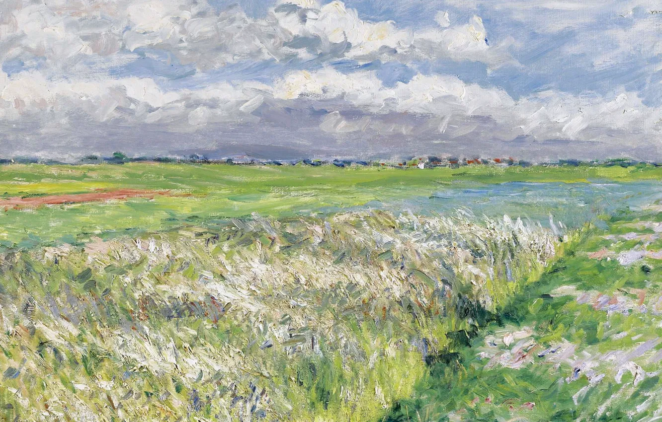 Photo wallpaper landscape, nature, picture, Gustave Caillebotte, The Plain Of Gennevilliers. Etude in Yellow and Green, Gustave …