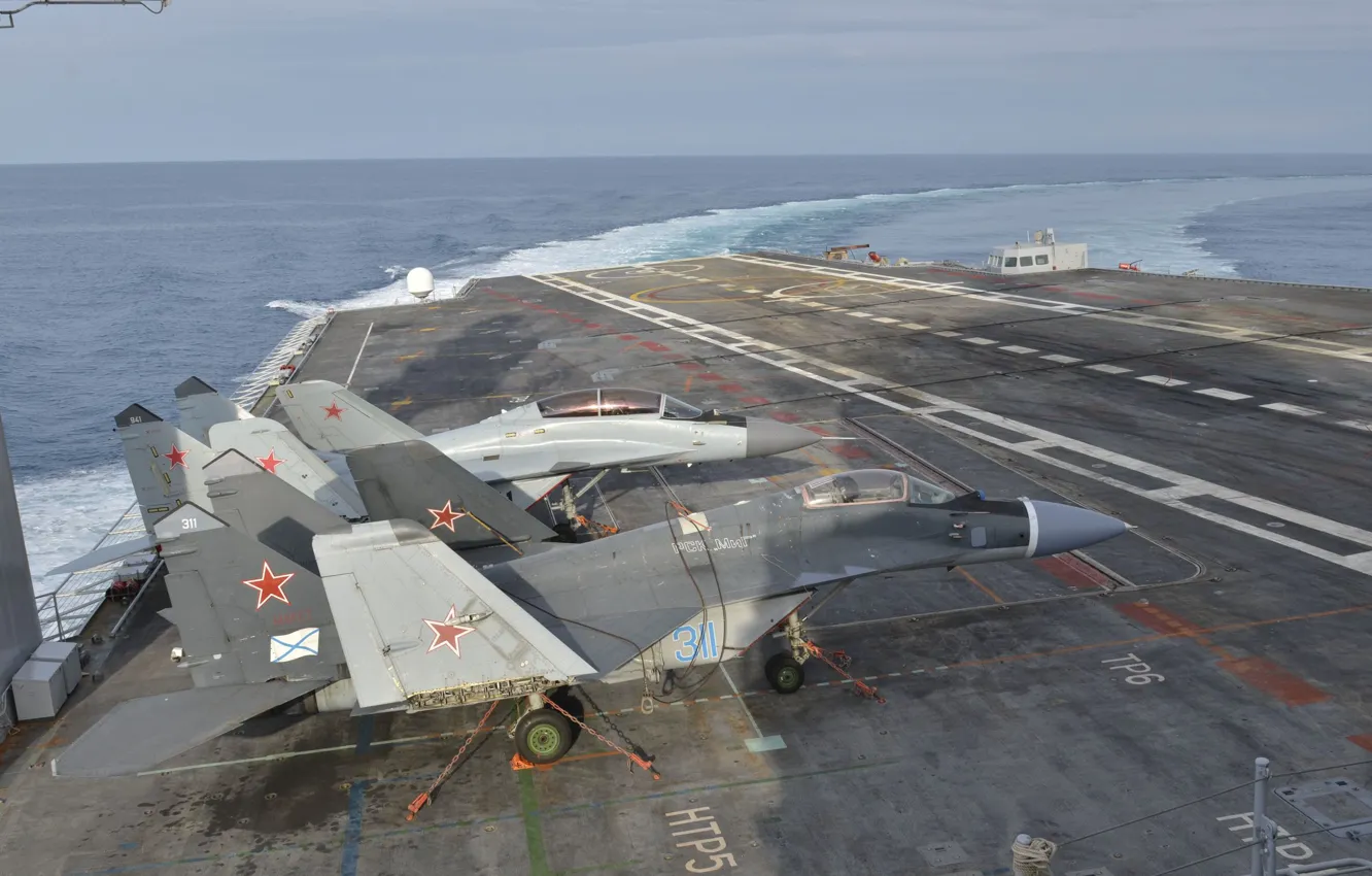Photo wallpaper fighters, Navy, MiG-29KUB, the deck of an aircraft carrier
