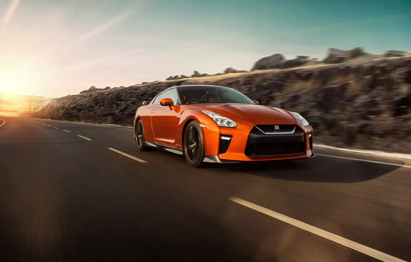 Photo wallpaper sunset, Nissan, GT-R