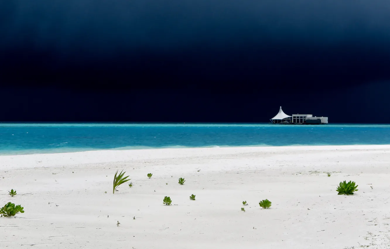 Photo wallpaper sea, the storm, beach, landscape, storm, The Maldives, resort, sand.plant