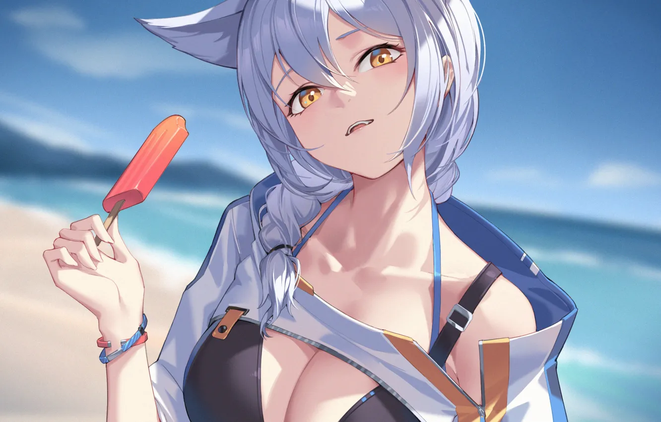 Photo wallpaper sea, girl, ears, hyouka, Provence, Arknights