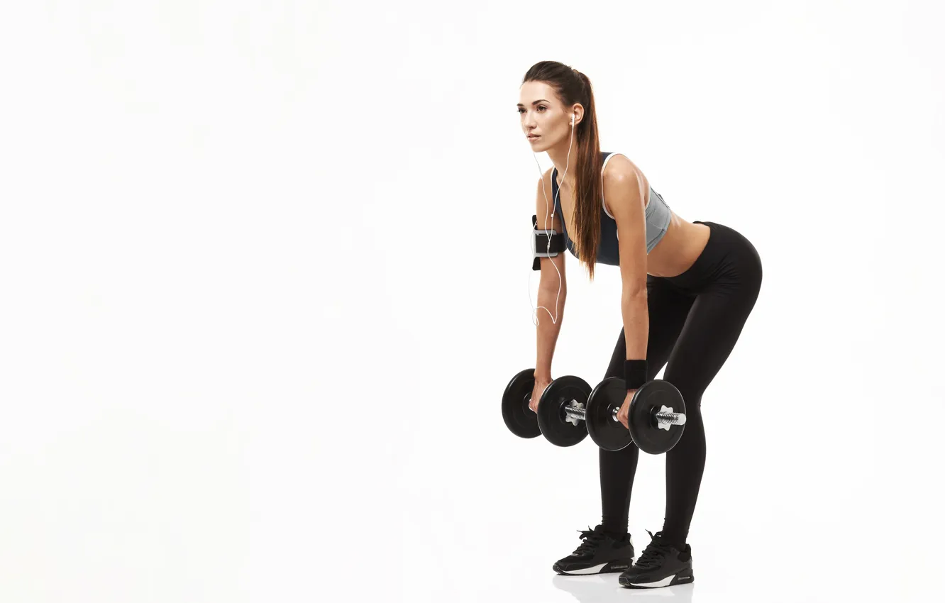 Photo wallpaper girl, sports, fitness, dumbbells